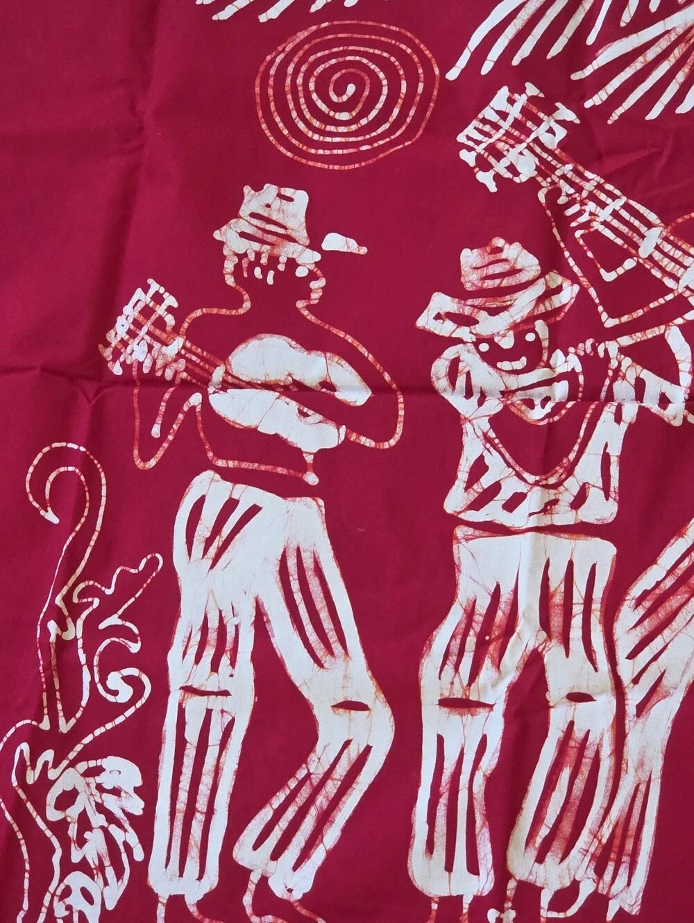 Caribelle Batik Caribbean Musicians Palm Tree Red Wax Resit Art Fabric Panel